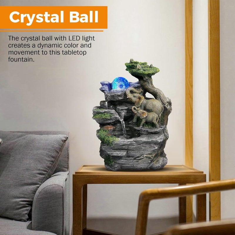 BEAMNOVA Tabletop Fountain,Relaxation Water Feature Feng Shui Indoor Fountain of Elephant Sculpture with Colorful Spinning Ball for Home Office Desktop Décor - Image 3